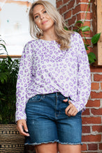 Load image into Gallery viewer, Purple Leopard Print Boat Neck Drop Shoulder Waffle Knit Plus Size Top
