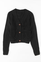 Load image into Gallery viewer, Black Front Pockets Buttons Textured Cardigan
