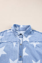 Load image into Gallery viewer, Sky Blue Stars Frayed Hem Collared Short Sleeve Denim Dress
