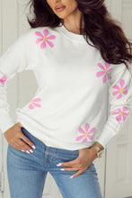 Load image into Gallery viewer, White Flower Pattern Ribbed Edge Elegant Sweater
