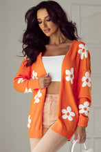 Load image into Gallery viewer, Orange Floral Print Knitted Open Front Loose Cardigan
