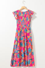 Load image into Gallery viewer, Rose Red Boho Floral V Neck Ruffle Tiered Long Dress
