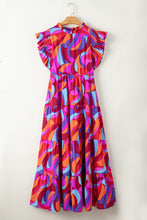 Load image into Gallery viewer, Orange Abstract Printed High Waist Ruffle Tiered Long Dress
