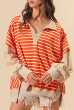 Load image into Gallery viewer, Orange Stripe Color Block Loose Fit Collared Drop Shoulder Sweatshirt
