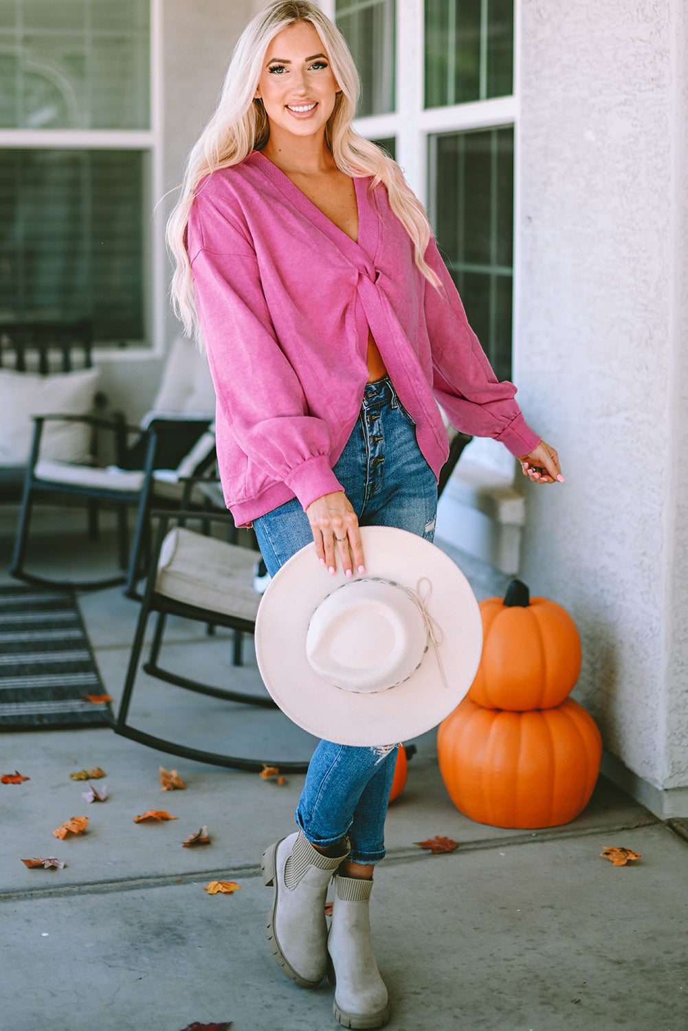 Gray Exposed Seam Twist Open Back Oversized Sweatshirt