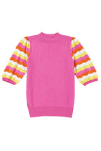 Load image into Gallery viewer, Pink Ribbed Knit Contrast Sleeve Sweater Top
