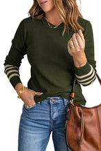 Load image into Gallery viewer, Green Striped Sleeve Plain Knit Sweater
