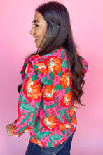 Load image into Gallery viewer, Rose Floral Print Pleated Ruffled O Neck Plus Size Blouse
