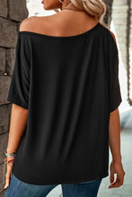 Load image into Gallery viewer, Black Solid Asymmetrical Neck Loose Casual T-Shirt
