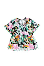 Load image into Gallery viewer, Black Plus Tropical Print Ruffled Sleeve Flowy Blouse
