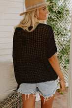 Load image into Gallery viewer, Apricot Fishnet Knit Ribbed Round Neck Short Sleeve Sweater Tee
