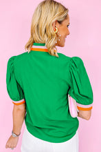 Load image into Gallery viewer, Bright Green Colorful Trim V Neck Short Sleeve Blouse
