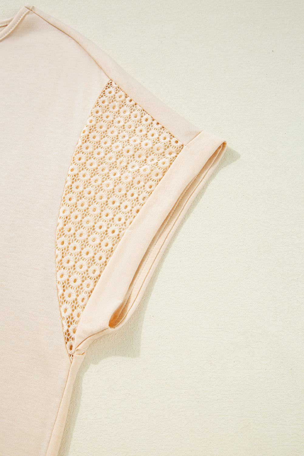 Parchment Lace Patchwork Short Sleeve Round Neck Plus Size Summer Top