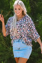 Load image into Gallery viewer, Pink Multicolor Leopard Print V Neck Oversized Blouse
