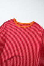 Load image into Gallery viewer, Tomato Red Two Tone Striped Side Buttons Drop Shoulder Top
