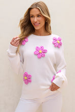 Load image into Gallery viewer, White Floral Crochet Chunky Knit Sweater
