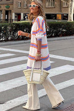 Load image into Gallery viewer, Multicolor Striped Long Sleeve Ribbed Trim Button Cardigan
