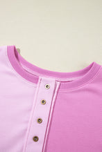 Load image into Gallery viewer, Pink Colorblock Henley High Low Oversize Sweatshirt
