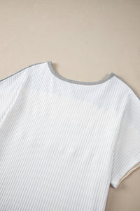 White Colorblock Patchwork Batwing Sleeve Ribbed Plus T Shirt