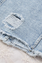 Load image into Gallery viewer, Sky Blue Lapel Distressed Raw Hem Buttons Denim Jacket
