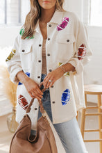 Load image into Gallery viewer, Beige Sequin Rugby Textured Knit Collared Shirt Jacket
