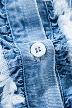 Load image into Gallery viewer, Dusk Blue Plus Size Ruffled Sleeve Button Up Frayed Denim Top
