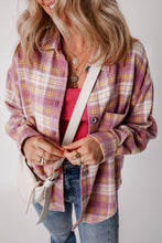 Load image into Gallery viewer, Pink Plaid Print Chest Pocket Long Sleeve Shacket
