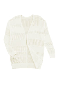 White Solid Color Lightweight Open Knit Tunic Cardigan