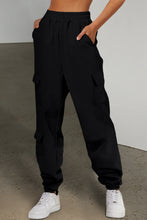 Load image into Gallery viewer, Black Solid Multi Pockets Elastic High Waist Active Pants
