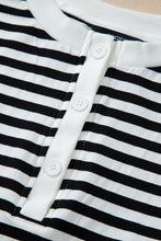 Load image into Gallery viewer, White Stripe Color Block Buttoned Crew Neck Oversized Sweatshirt
