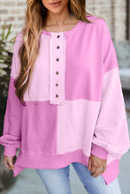 Load image into Gallery viewer, Pink Colorblock Henley High Low Oversize Sweatshirt
