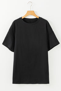 Black Solid Color Round Neck Basic Tunic T Shirt