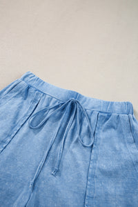 Dusk Blue Mineral Wash Tee and Drawstring Shorts Set