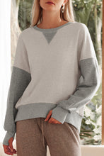 Load image into Gallery viewer, Light Grey Color Block Thumbhole Sleeve Drop Shoulder Sweatshirt
