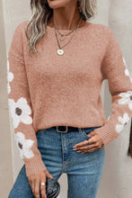 Load image into Gallery viewer, Light Pink Flower Sleeve Drop Shoulder Sweater
