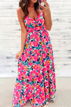 Load image into Gallery viewer, Rose Floral Twisted Smocked Back Tiered Maxi Dress
