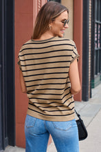 Load image into Gallery viewer, Khaki Stripe Knitted Bat Sleeve T Shirt
