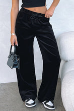 Load image into Gallery viewer, Black Solid Drawstring Waist Wide Leg Pants
