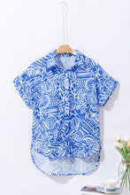 Load image into Gallery viewer, Blue Abstract Print Short Sleeve Casual Shirt
