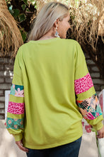 Load image into Gallery viewer, Green Plus Size Printed Patchwork Sleeve Split Sweatshirt
