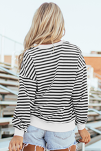 Load image into Gallery viewer, White Stripe Color Block Buttoned Crew Neck Oversized Sweatshirt
