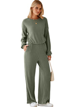 Load image into Gallery viewer, Laurel Green Solid Ribbed Knit Keyhole Back High Waist Jumpsuit
