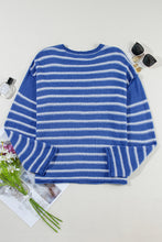 Load image into Gallery viewer, Sky Blue Stripe Drop Shoulder Casual Sweater
