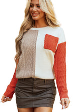 Load image into Gallery viewer, Gold Flame Colorblock Patched Pocket Drop Shoulder Sweater
