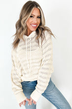 Load image into Gallery viewer, White Pointelle Knit Raglan Sleeve Hooded Sweater
