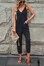 Load image into Gallery viewer, Green Textured Sleeveless V-Neck Pocketed Casual Jumpsuit
