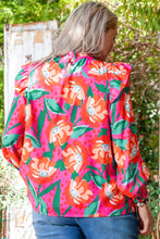 Load image into Gallery viewer, Rose Floral Print Pleated Ruffled O Neck Plus Size Blouse
