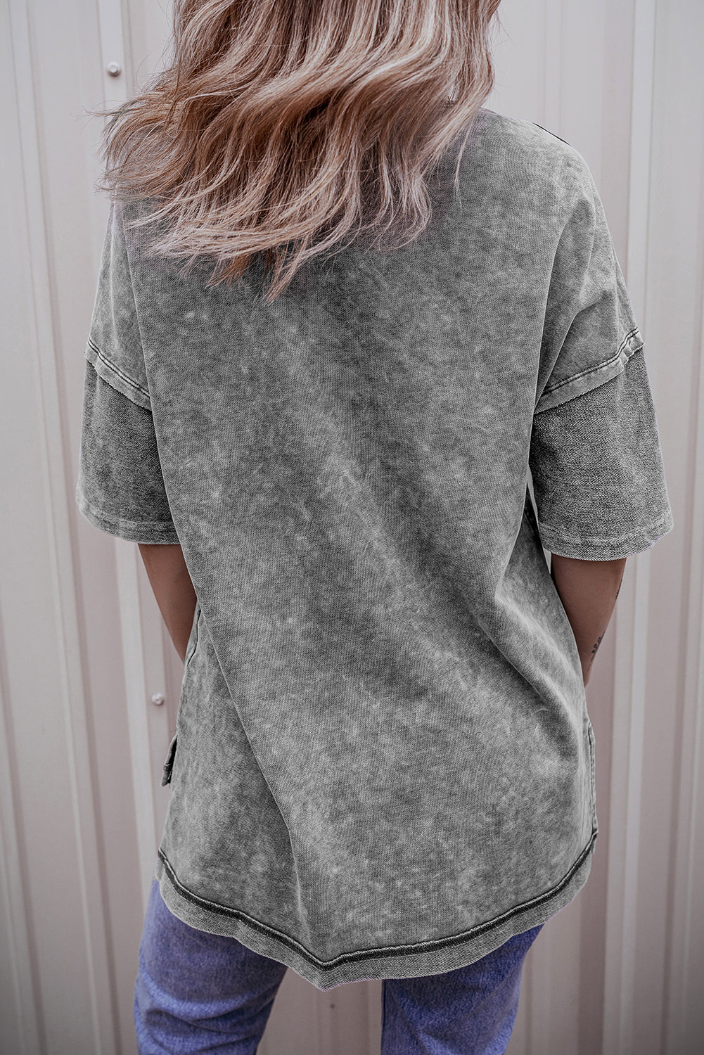 Philippine Gray Mineral Wash Exposed Seam Drop Shoulder Oversized Tee