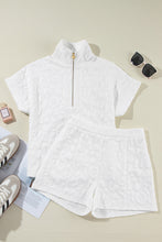 Load image into Gallery viewer, White Leopard Jacquard Quarter Zip Tee and Shorts Set
