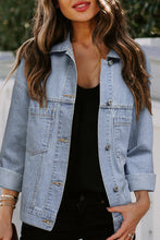 Load image into Gallery viewer, Sky Blue Stripe Washed Oversize Pocketed Denim Jacket
